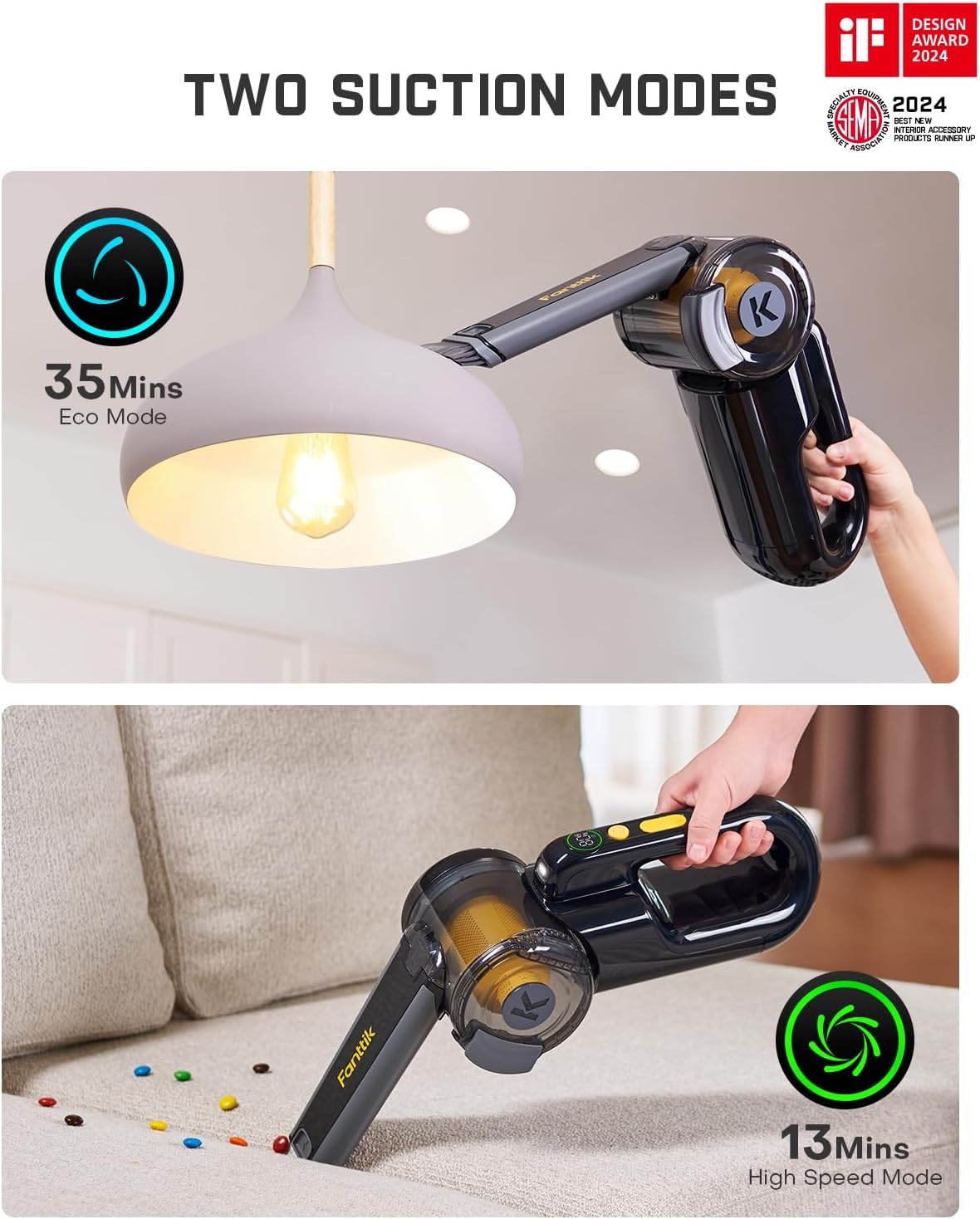 Fanttik Fold V10 Apex Pivot Car Vacuum, 17000Pa/50AW High Power Cordless Hand Vac, 2.5H Fast Charge, 16.9 oz Dustbin, LED Light, DynamicClean&trade