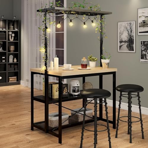 Kitchen Island with Storage, Bakers Rack with Power Outlet, Island Table for Kitchen,3 Tier Microwave Stand Oven Shelf,Large Coffee Bar Table