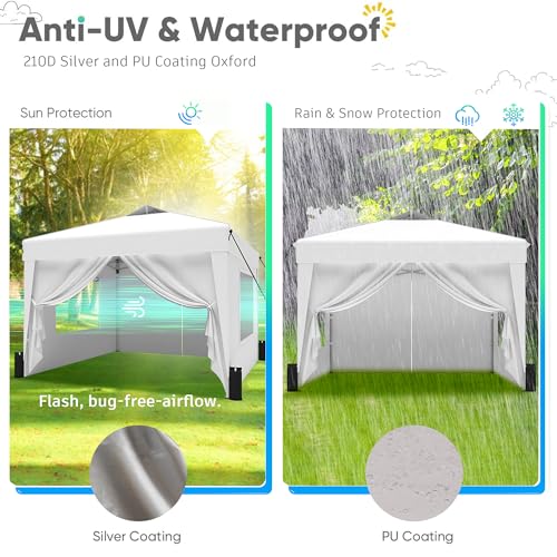 SANWAY 10x10 Pop Up Canopy Tent with Sidewalls x 4 &ndash; Easy Setup Canopy Tent, Waterproof, UV-Resistant