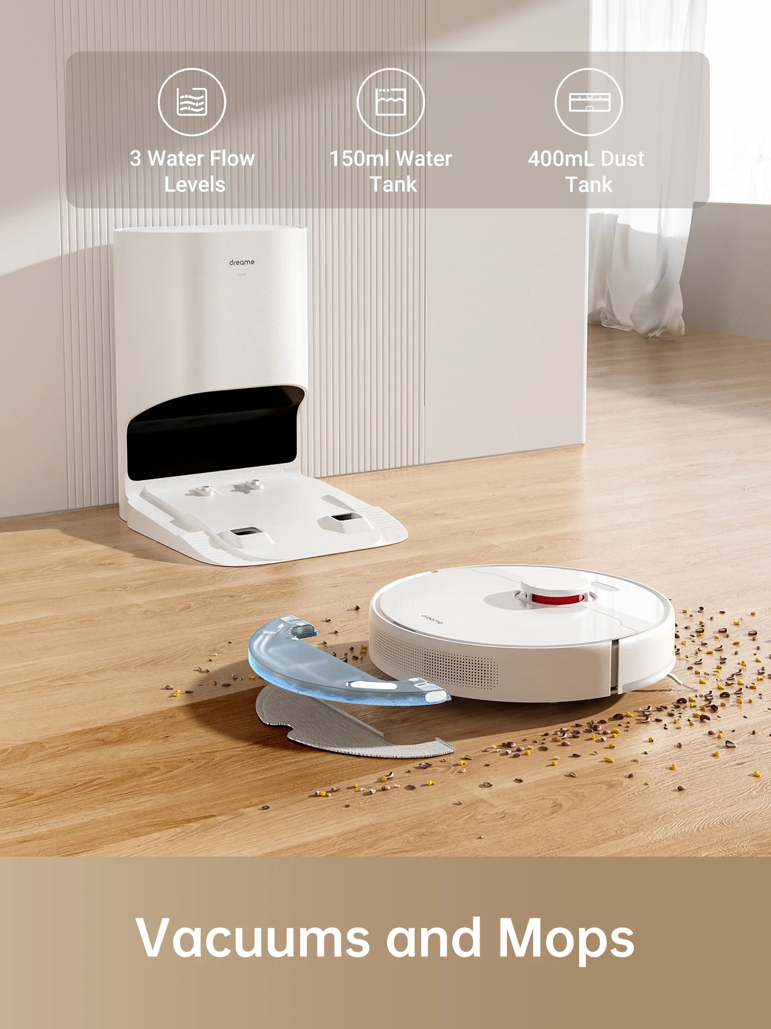 Dreametech D10 Plus Robot Vacuum and Mop with Self-Emptying Base for 45 Days of Cleaning, Robotic Vacuum with 4000 Pa Suction and LiDAR Navigation