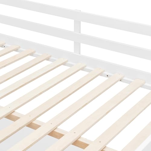 Modern Full Size Gaming Loft Bed with Built-in Desk and Storage Wardrobe, Wood Loft Bed Frame with Light Strip and 2 Drawers