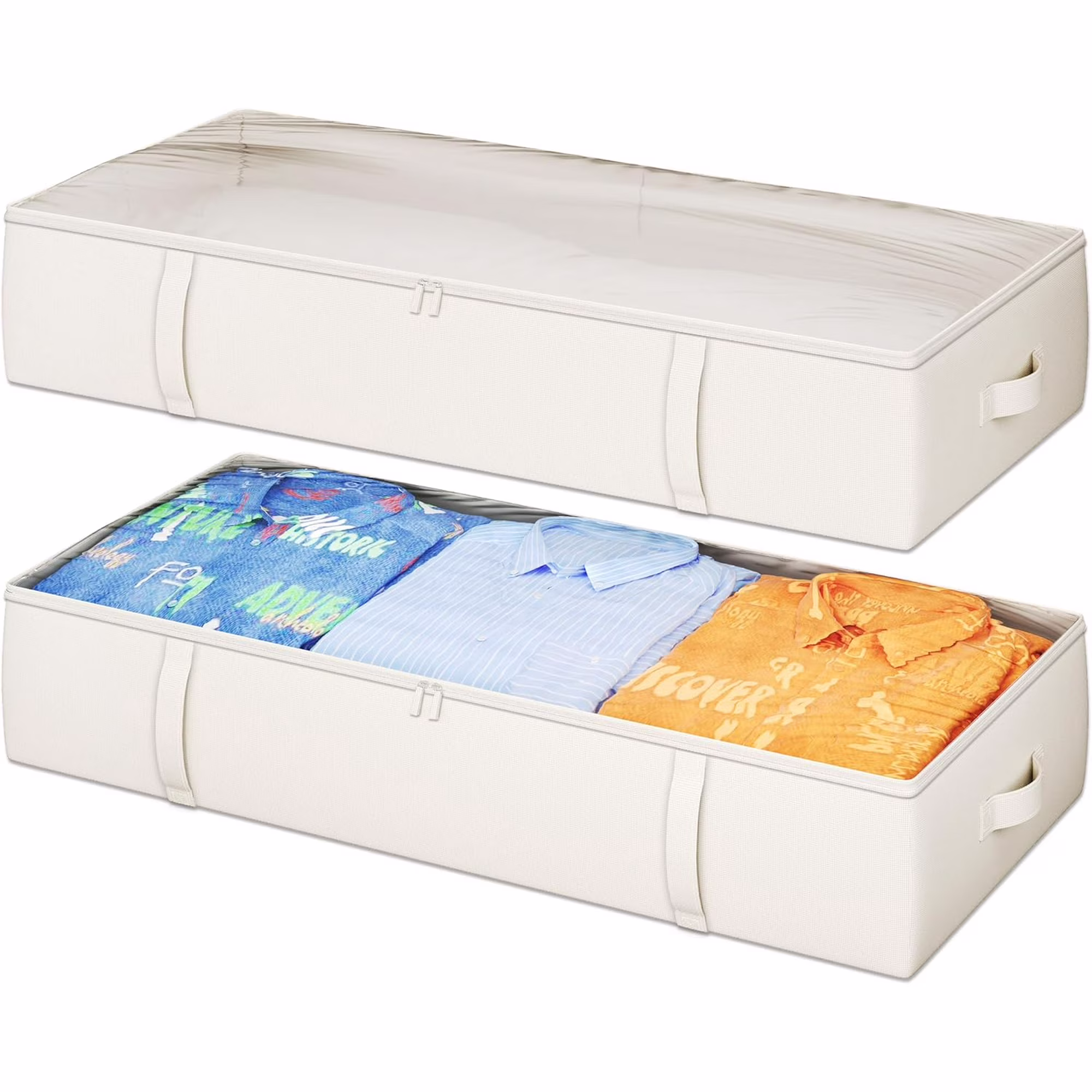 2-Pack Under Bed Storage Containers, 8 Inches Tall Underbed Clothes Storage Organizer Bin with Sturdy Sidewalls/Bottom