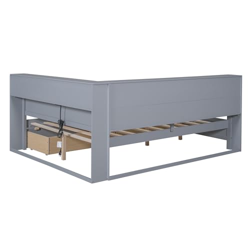 Twin Size Daybed with Bookcase and Drawers, L-Shape Daybed with USB Ports and Storage Headboard