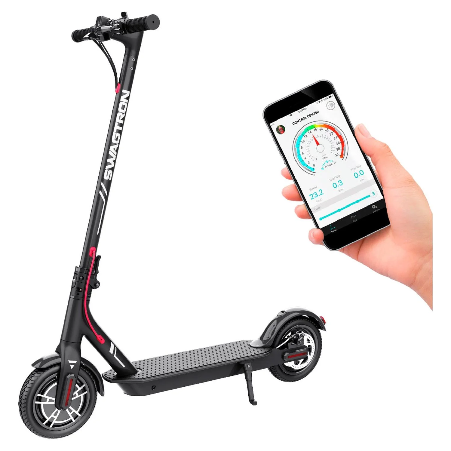 Swagtron Adult Electric Scooter Swagger 5 Boost, 320 lb Weight Limit, 8.5 Inch No-flat Tires, 300W Motor, Quick Folding, 18 Mph, UL 2272 Certified