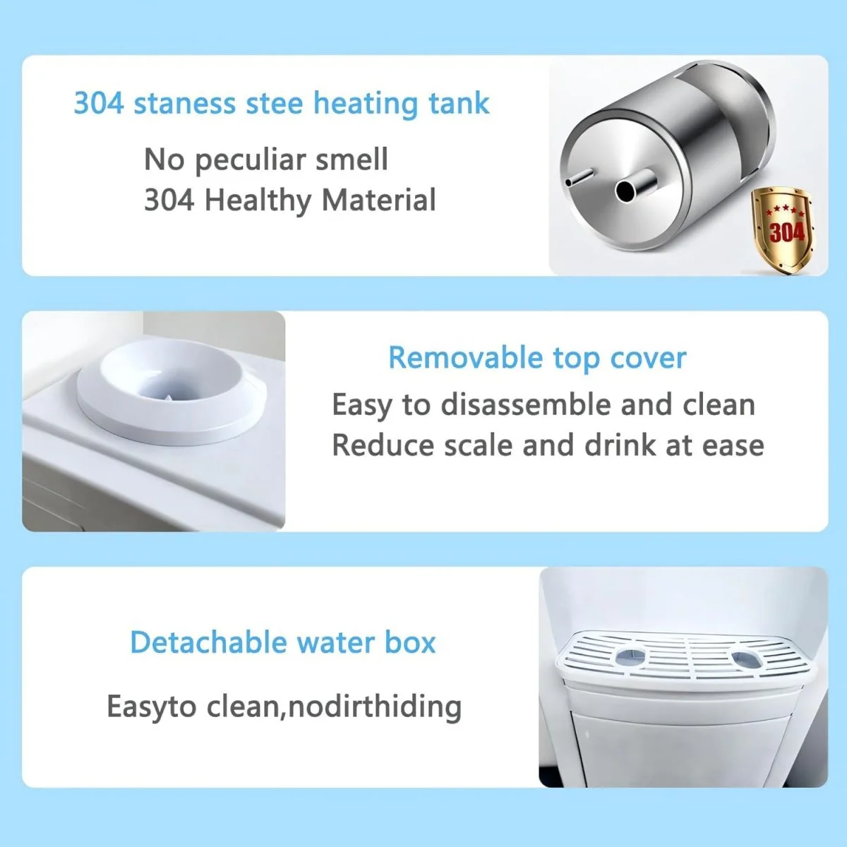 LUVCMFT Water Cooler Dispenser for 5 Gallon Bottle, Top Loading Hot and Cold Water Dispenser with Storage Cabinet & Child Safety Lock