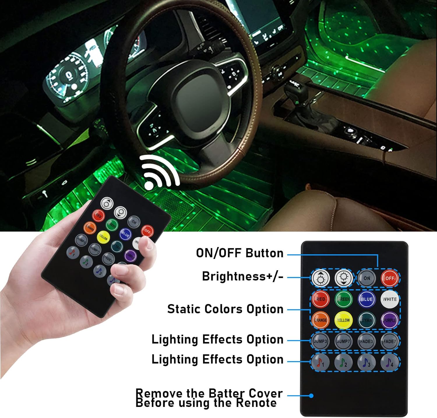 Interior Car Lights, WEBUPAR Car Accessories 10 in 1 Car LED Strip Lights with APP Control, 236 inches Fiber Optic