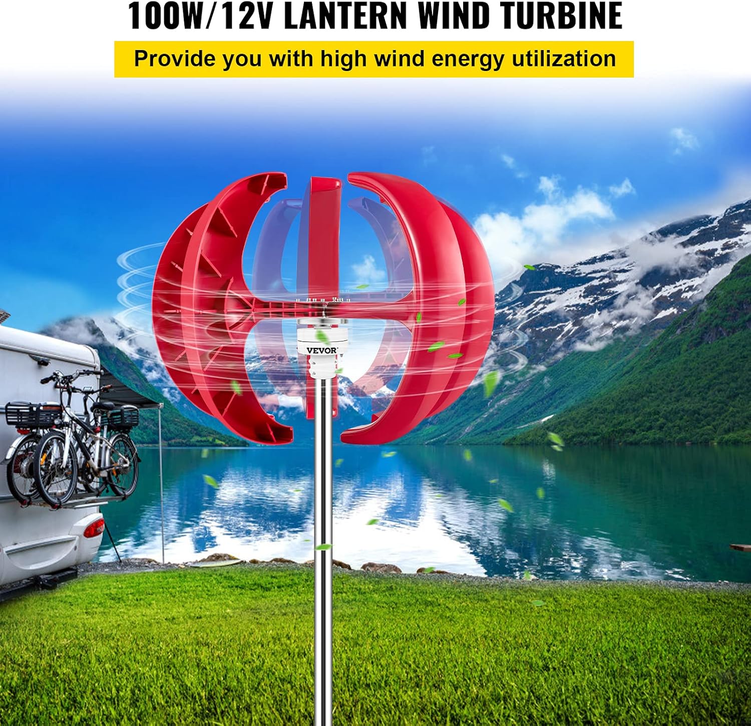 VEVOR Lantern Wind Turbine, 12V/100W Vertical Turbine Generator