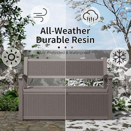 Vixzen 75 Gallon Storage Bench Deck Box Outdoor,Lockable Durable All-Weather Seating with Hidden Storage Furniture,Deck Storage for Garden, Pool
