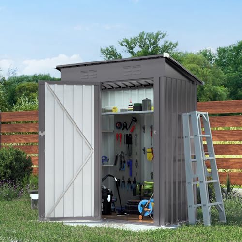 5x3x6FT Outdoor Storage Shed, Galvanized Steel Garden Shed with Lockable Door & Window, Waterproof Metal Tool Storage for Garden, Backyard, Patio