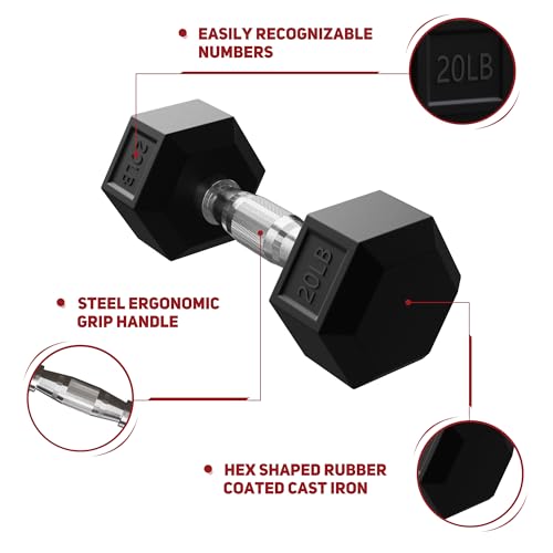 BalanceFrom Rubber Coated Hex Dumbbell Weight Set with Storage Rack, 100LB or 150LB or 200LB Set, 5-20 lbs or 5-25 lbs or 10-30 lbs Pairs