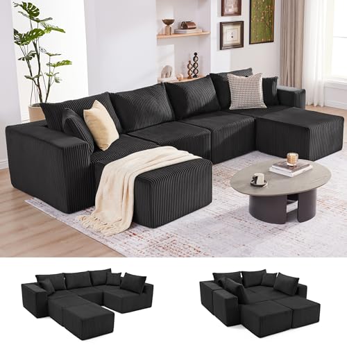107.4" Cloud Couch Sectional, Modular Sofa with Deep Seat, Plush Corduroy L Shaped Boneless Couch, Convertible Sectional Couches for Living Room