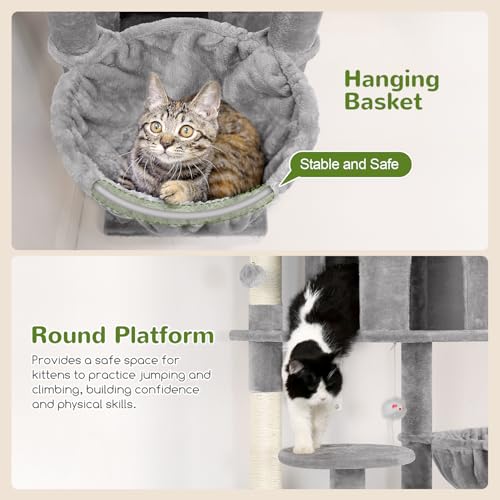 Globlazer Cat Trees and Towers for Multiple Adult Cats, 82-inch XXL Tall Cat Tree Tower for Indoor Cats with Scratching Post, 3 Perches, 2 Condos