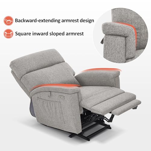 MCombo Power Lift Recliner Chair with Massage and Dual Heating, Adjustable Headrest, Extended Footrest for Elderly People, Fabric R7605 (Dark Grey)