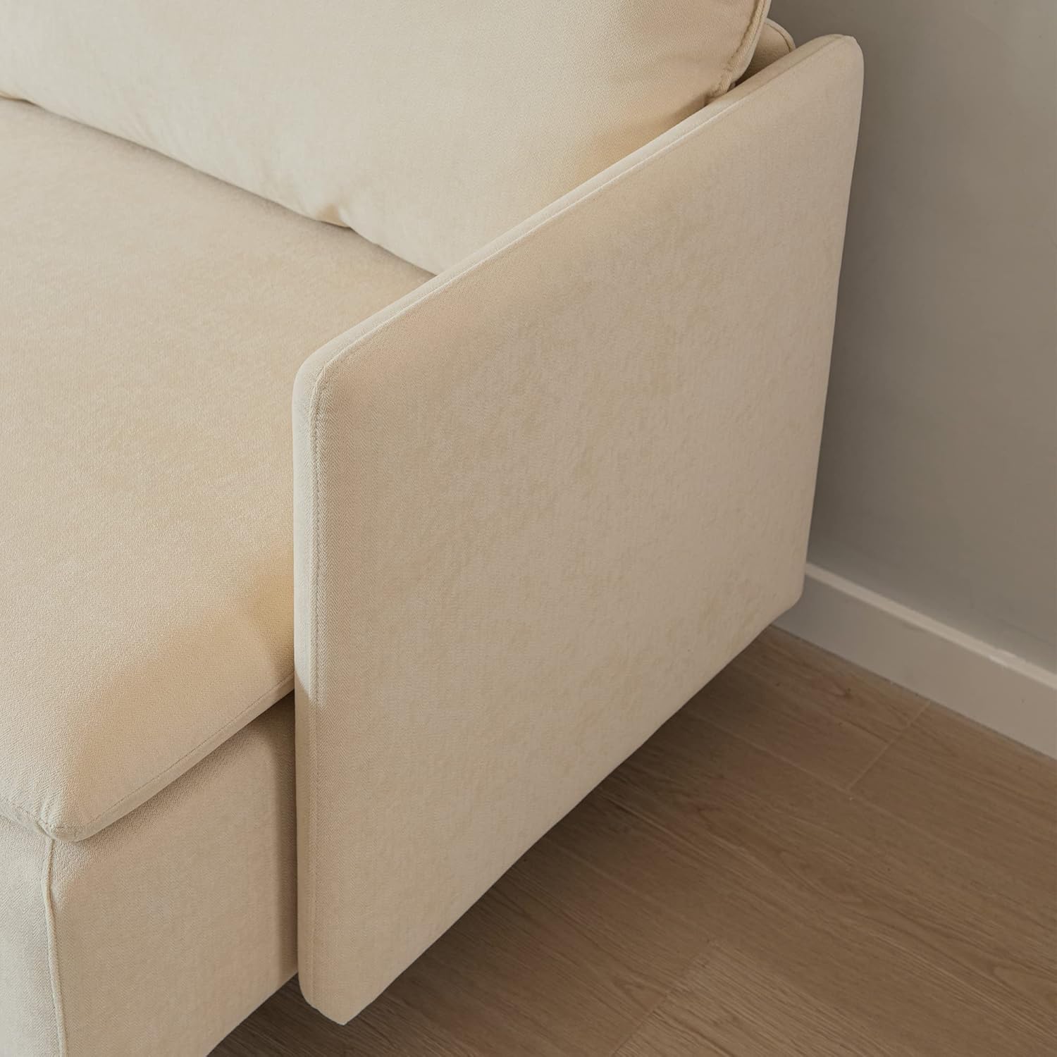 Modular L Shaped Corner Sofa,Left Hand Facing Sectional Couch,Beige Cotton Linen 90.9''