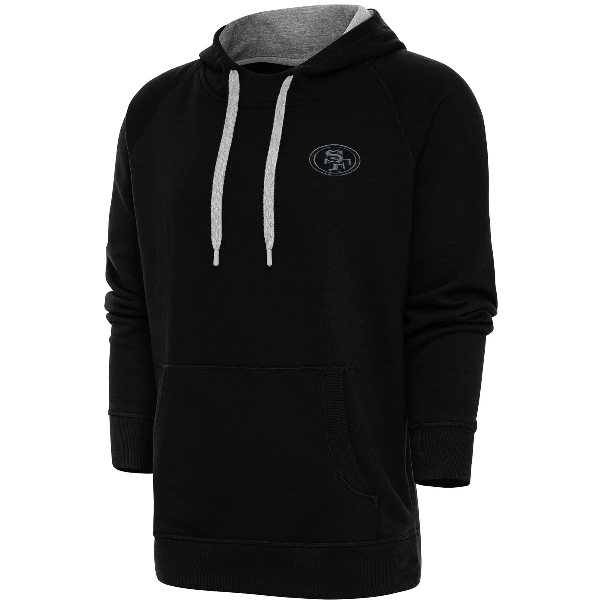 Men's Antigua Black San Francisco 49ers Tonal Logo Victory Pullover Hoodie