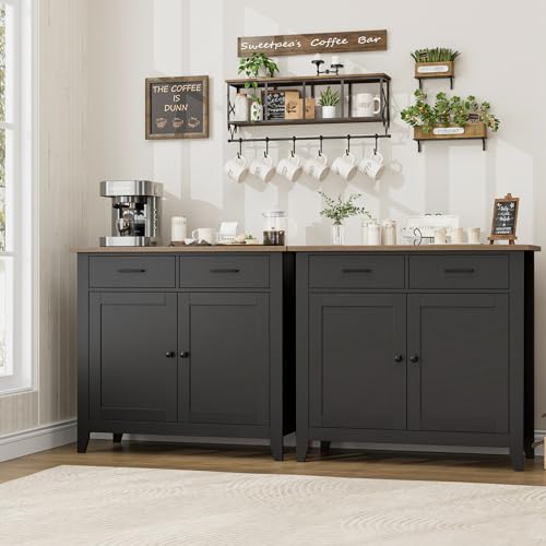 HORSTORS Kitchen Storage Cabinet, Modern Farmhouse Buffet Cabinet with Storage, Coffee Bar with 2 Drawers and 2 Doors