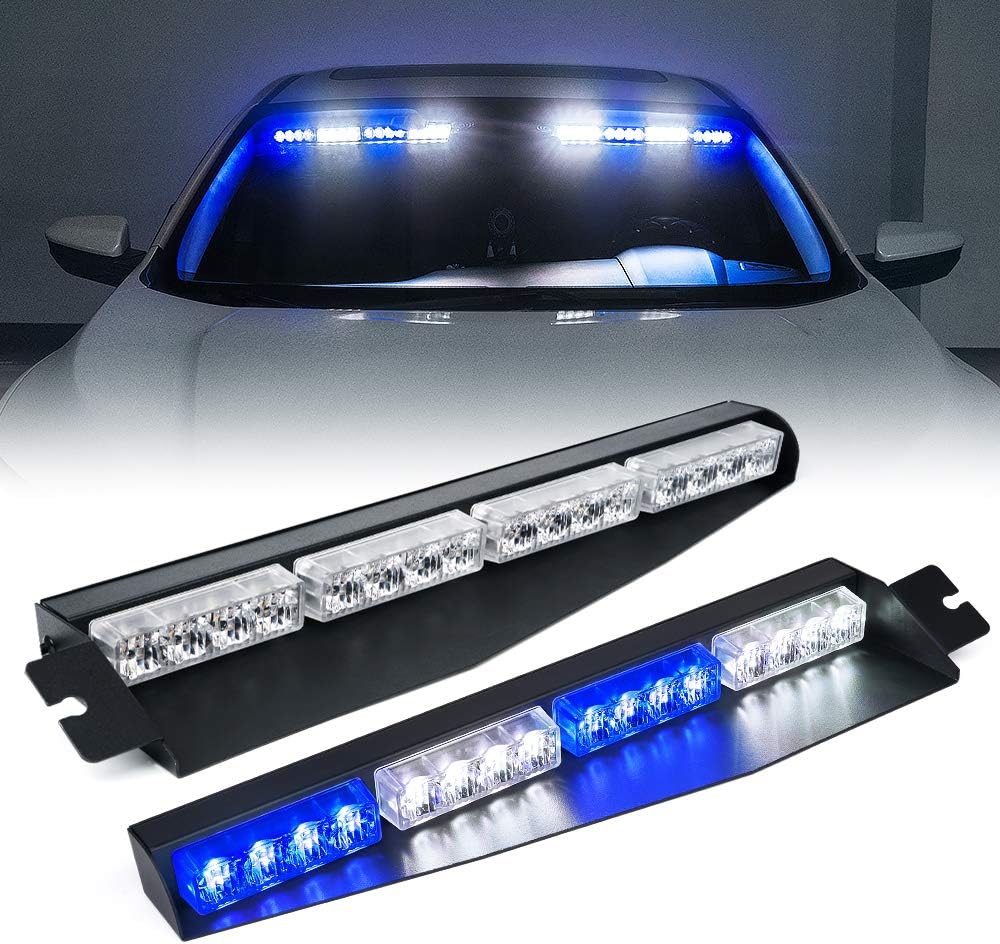 Xprite LED Visor Strobe Light Bar Interior Windshield Sunvisor Emergency Hazard Warning Flashing Lights w/ Extend Bracket Split Mount for Law