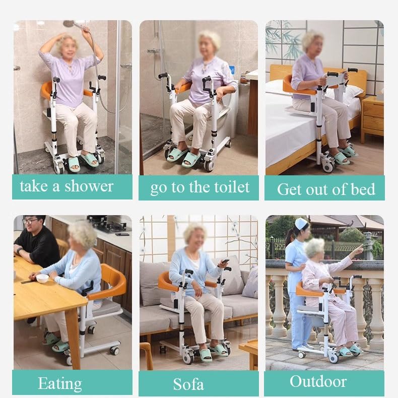 Patient Lift Transfer Chair, Portable Bath Lifts with 180° Split Seat for Disabled Elderly, Commode Toilet Shower Chair with Wheels