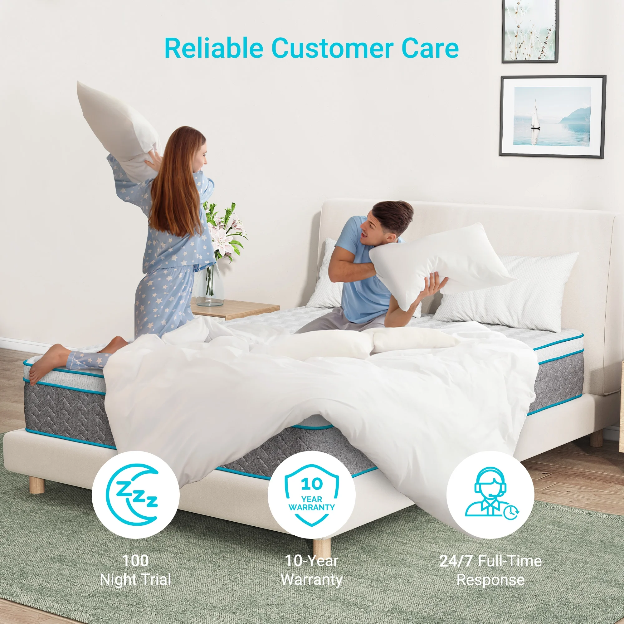 Full Size Mattress, Serweet 10 inch Bamboo Charcoal Memory Foam Hybrid Mattress Full, 7-Zone Pocket Innerspring and Pillow Top Double Mattress