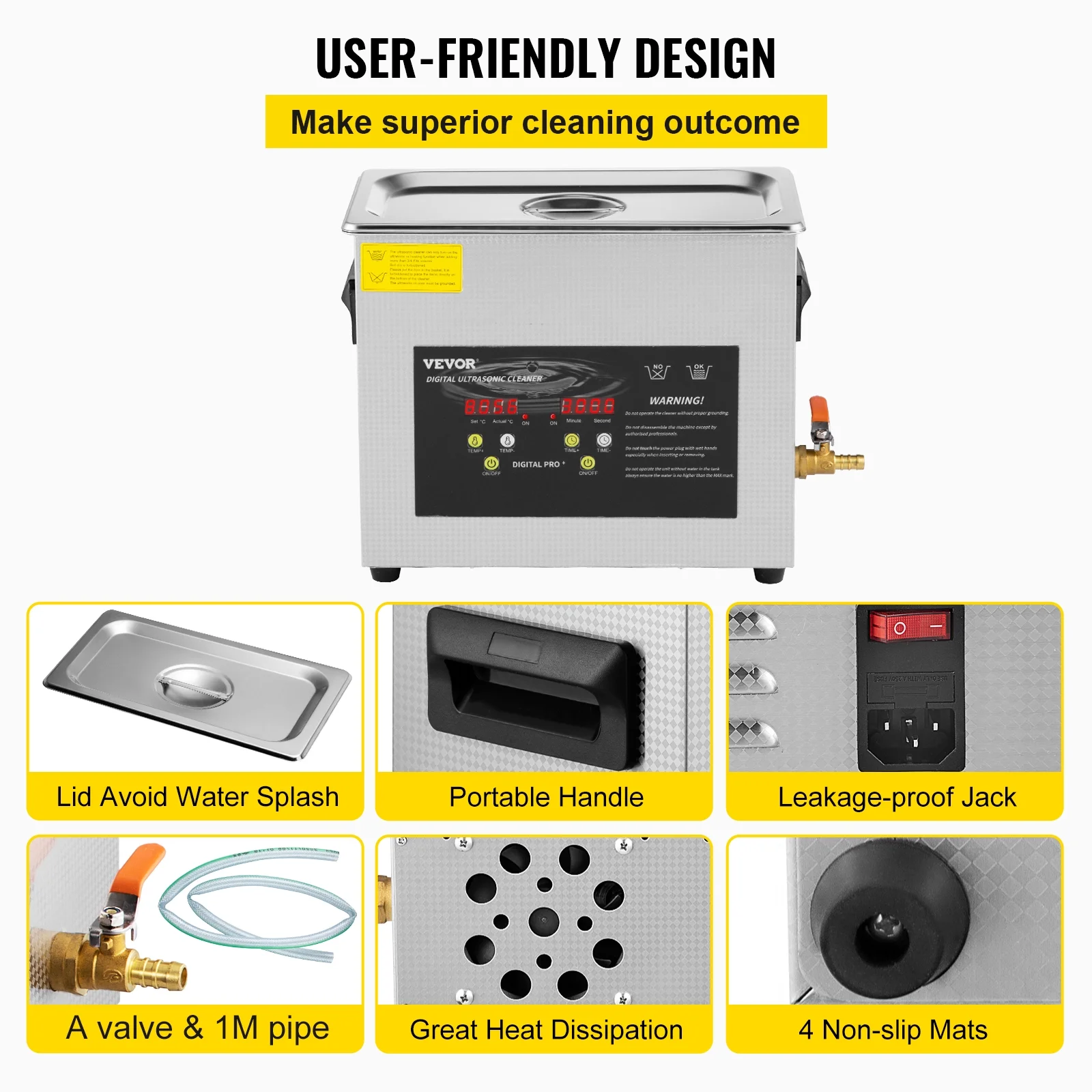 VEVOR 6L Upgraded Ultrasonic Cleaner (300W Heater