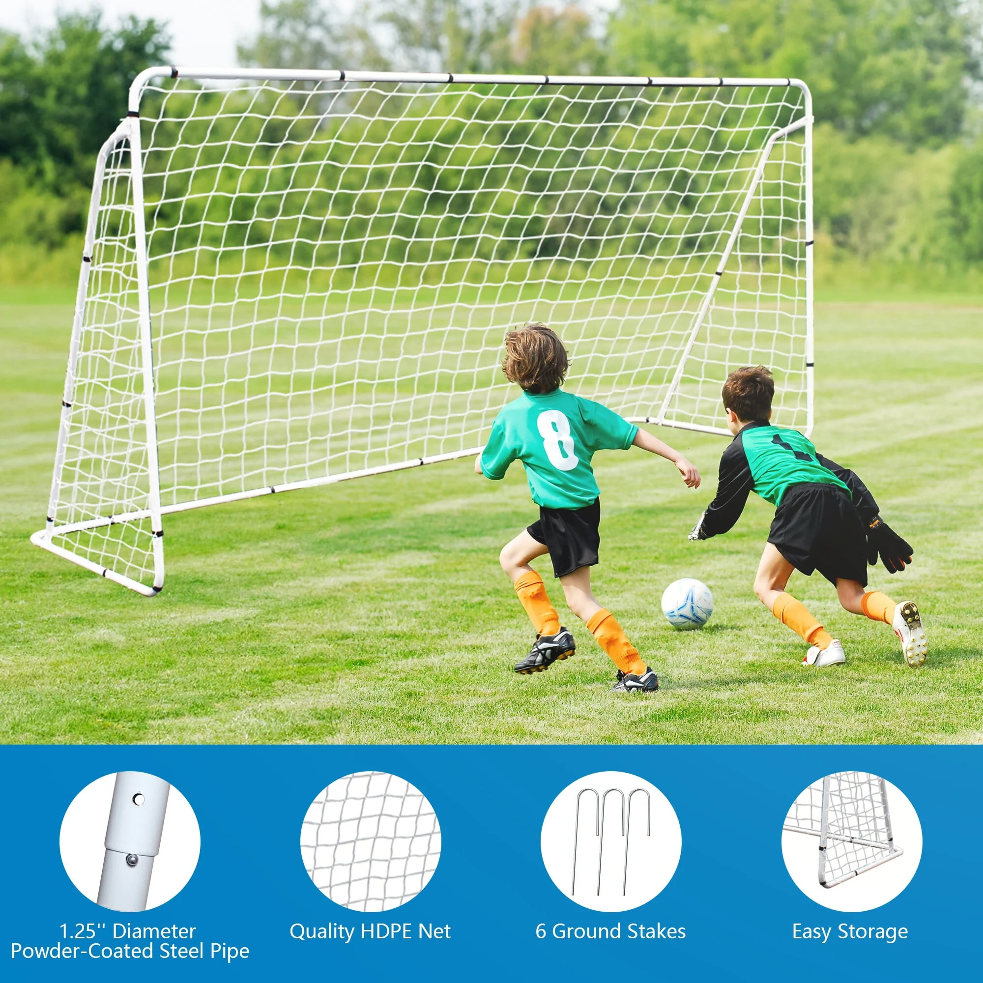 ZenSports 12FT x 6FT Portable Soccer Goal Net Adult Kids Outdoor Soccer Training Frame