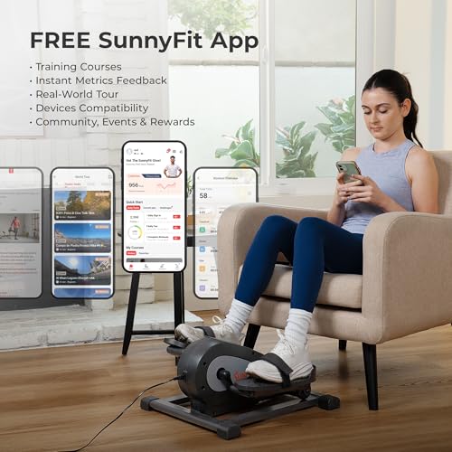 Sunny Health & Fitness Smart Mini Elliptical Trainer, Indoor Under-Desk Pedal Exerciser for Mobility & Cardio Workout, Free SunnyFit App Connection