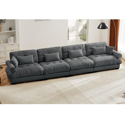 130" Modular Sectional Sofa,Velvet Upholstered Couches for Living Room,3 Seater Green Sofa Couch with Movable Ottoman
