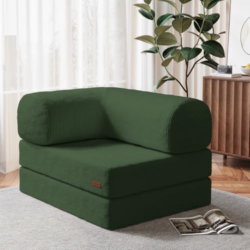 COMAX Folding Sofa Bed, Convertible Chair Bed Corduroy 3-in-1 Foldable Floor Couch with High-Density Foam, Futon Sofa Sleeper Mattress