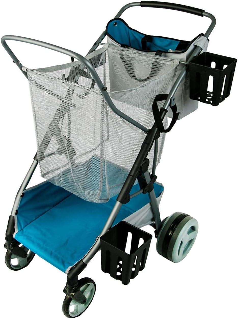 Strolee Beach Compact Folding Cart - All-Terrain Oversized Wheels for Sand and Outdoors - Extra-Large Storage Capacity - Rust Free Aluminum Frame