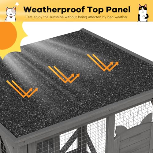 OFIKA Cat House Catio Outdoor Enclosure with Waterproof Roof,71'' cat House & Condos on Wheels for Outdoor Patio,Cat Window Box,Scratching Post（White）