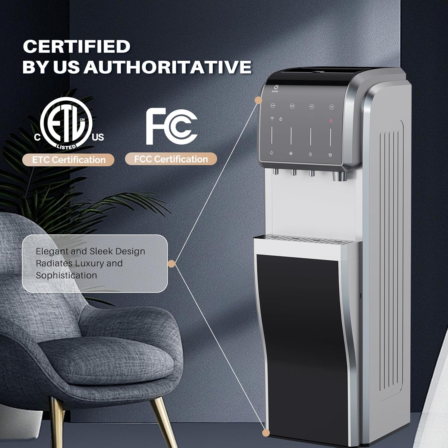 ICEPURE Water Dispenser with Ice Maker, 5-in-1 Water Cooler 5 Gallon Built-in Ice Maker Crushed Ice, Hot and Cold Water Dispenser Bottom Load
