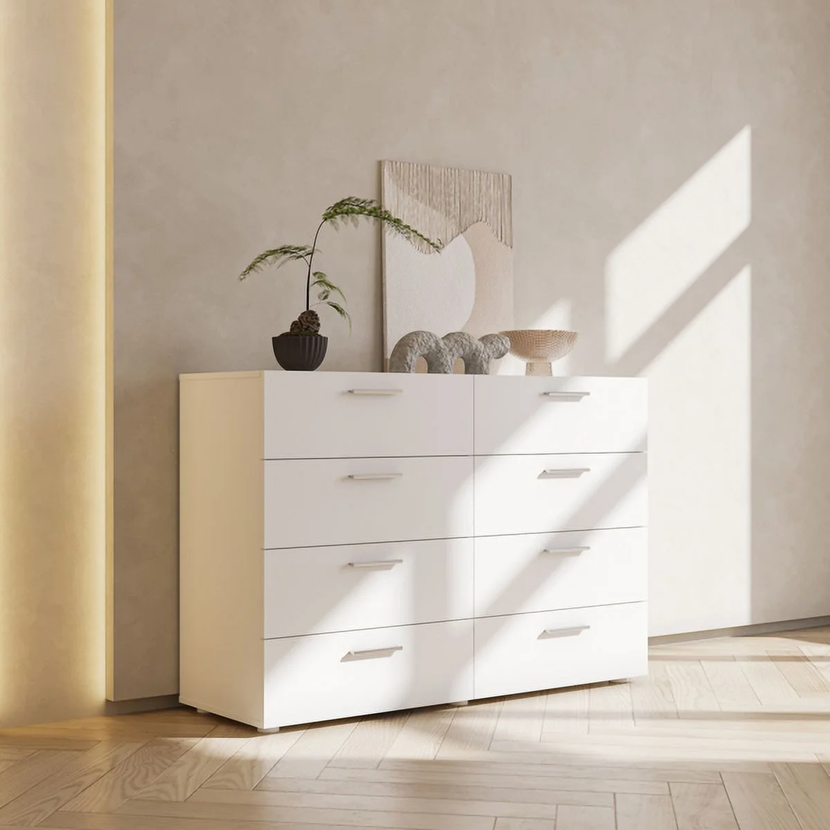 Fithood FCH 8 Drawer Double Dresser for Bedroom, Wide Storage Cabinet for Living Room Home Entryway, White