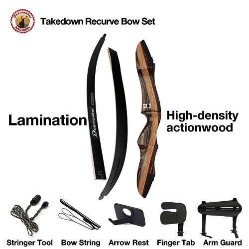 Deerseeker Archery 62" Takedown Recurve Bow Set for Adults & Youth with Right Hand & Left Handed Laminated Wooden Riser Bow Hunting Target Shooting