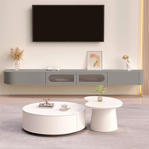 Floating TV Stand, Wall Mounted TV Cabinet, TV Entertainment Center Shelf TV Console Table with 2 Cabinets for Living Room Bedroom(Color:Grey