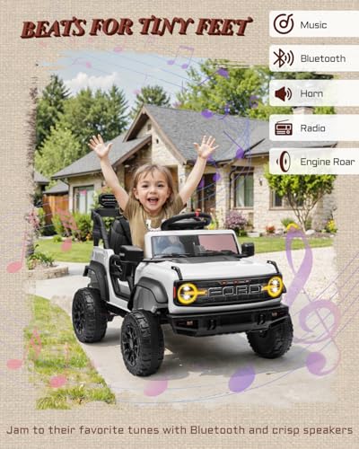 24V Ride on Toys for Big Kids, Licensed Ford Bronco Raptor 2 Seater Ride on Cars with Remote Control, Ride on Truck w/ 4-Wheeler Suspension, 3 Speeds