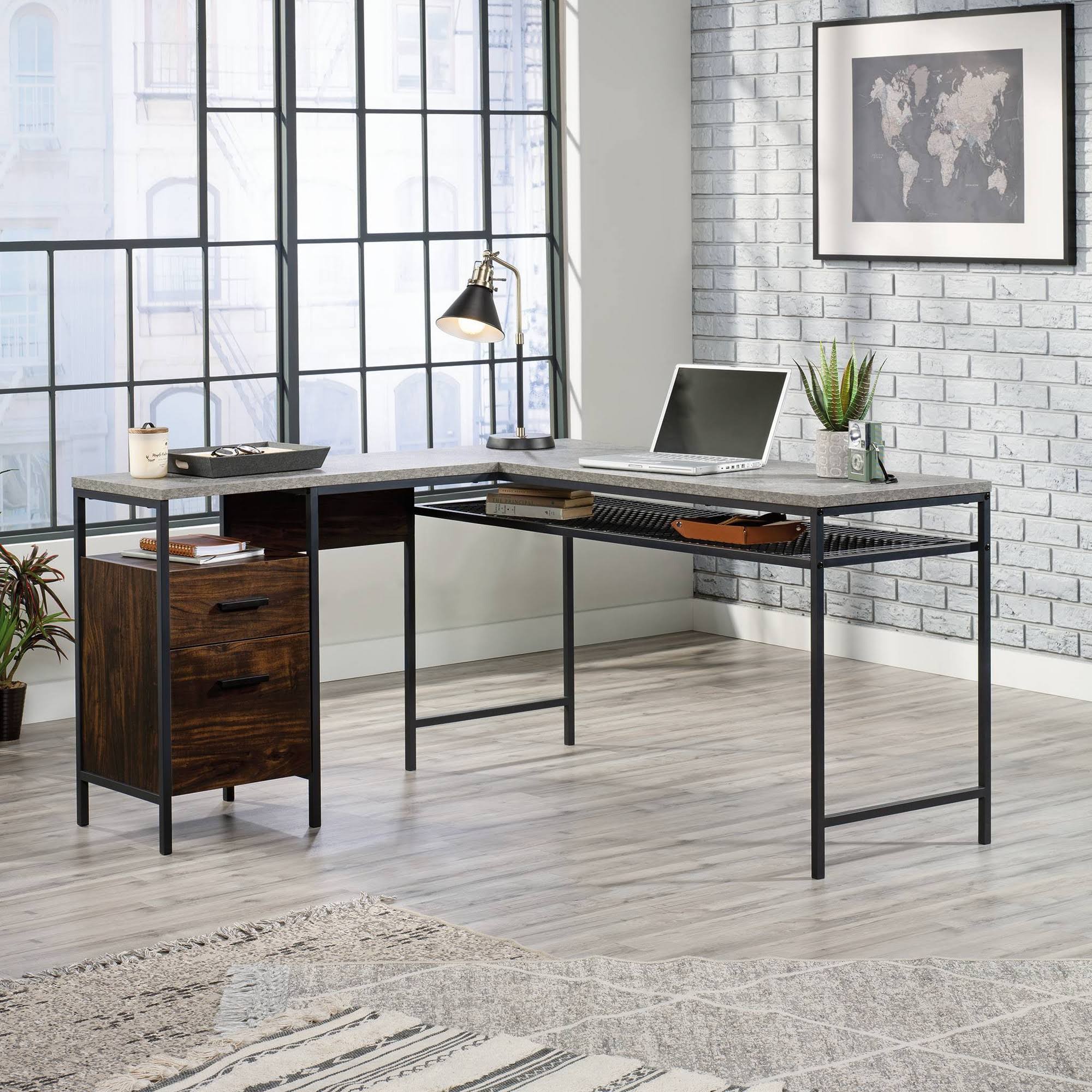 Sauder - Market Commons L-Desk - Rich Walnut