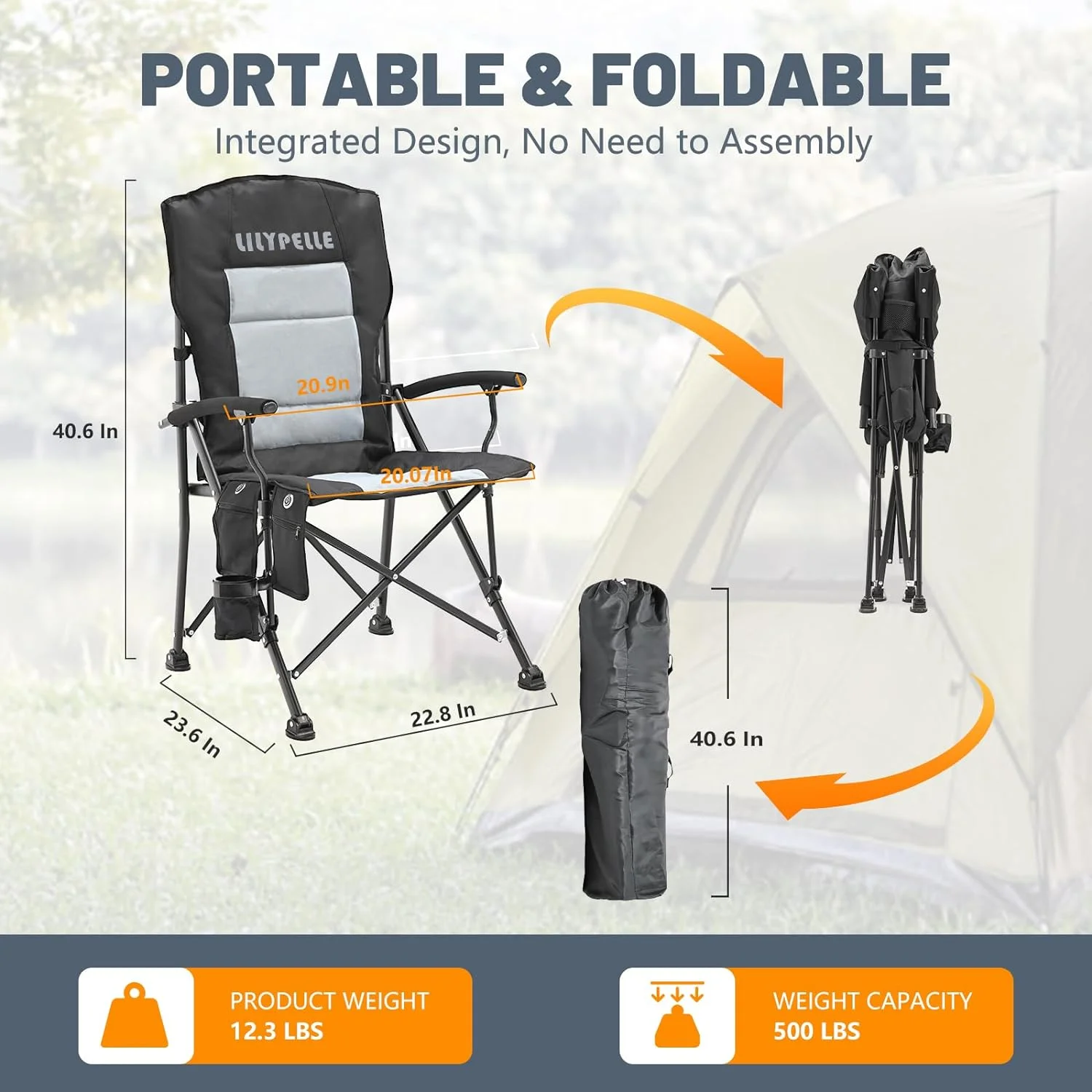 ABORON Heated Camping Chairs, Fully Padded Heavy Duty Folding Chairs for Outside, Supports 400 lbs, Portable Outdoor Camp Chairs for Sport Events