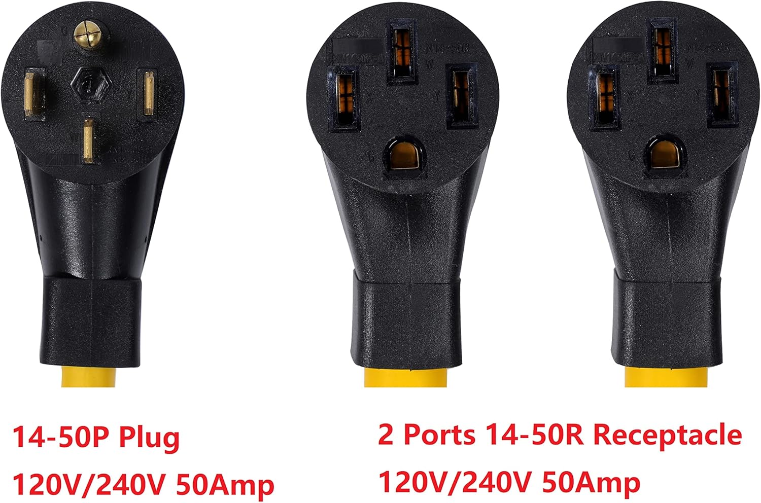 NEMA 14-50P to 2 Outlet 14-50R Y Splitter STW 6 AWG 3 Feet 120V/240V 50 Amp 4 Prong Male Plug Female Receptacle Welder Generator Dryer RV Power Cord