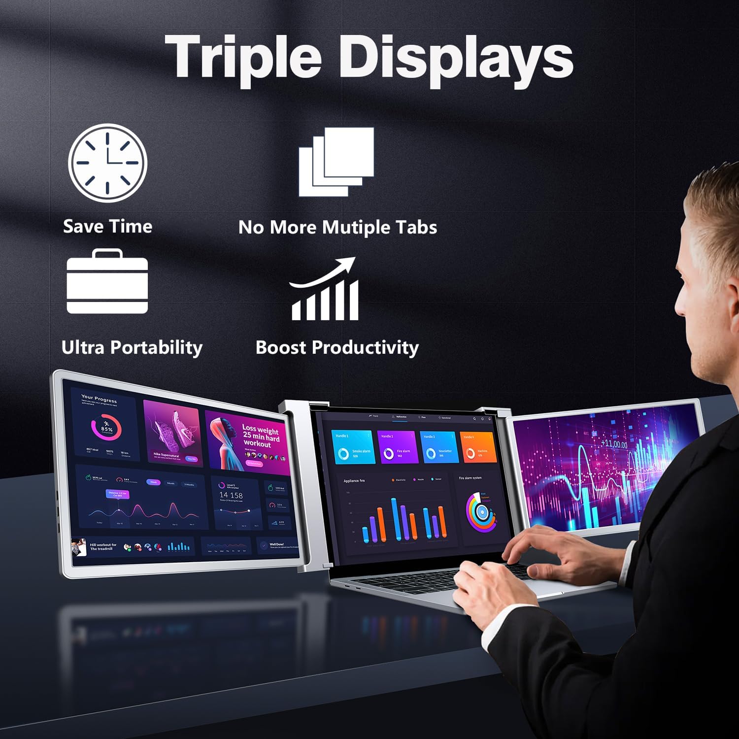 Triple Monitor for Laptop, 13.3" Dual Laptop Monitor Screen Extender, HD 1080P IPS Portable Monitor for 13.3"-17.3" Laptop & Switch/Xbox