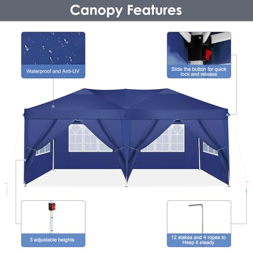 COBIZI Canopy 10x20 Pop Up Canopy Tent with 6 Sidewalls Party Tents for Parties Weddings Backyard Waterproof Canopy Outdoor Commercial Canopy Event