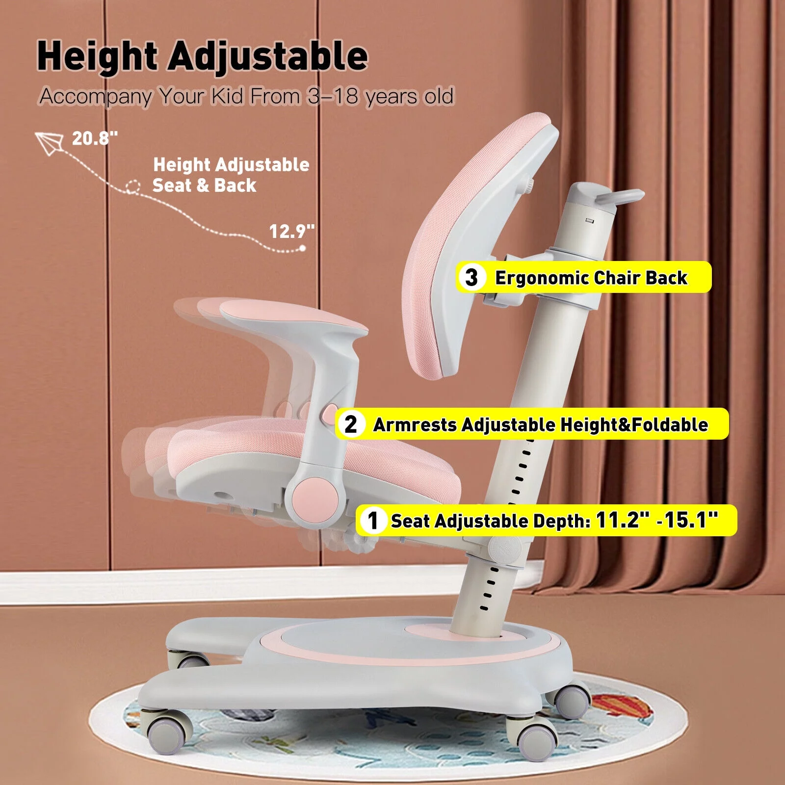 COSVALVE Adjustable Kids Desk and Chair Set with Hutch, Multifunction Ergonomic Study Table Chair with 2 Storage Drawers, Tilt Desktop