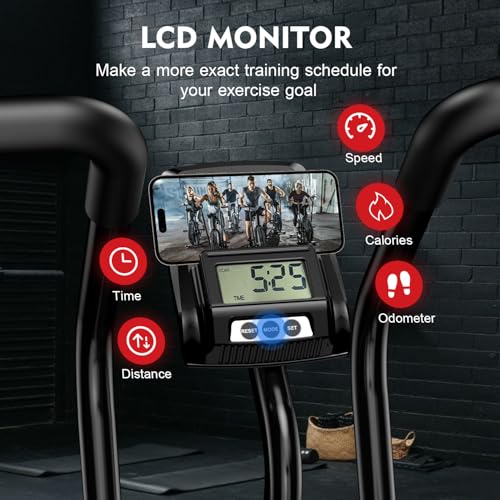 pooboo Exercise Bike, Stationary Bike for Home Gym, Air Resistance Bluetooth Fan Bike w/Dual Acction Handlebars & Dual-Layer Transmission System