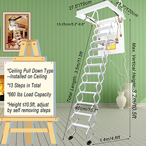 TECHTONGDA Ceiling Attic Loft Ladder, Folding Ladder Loft Stair, 13 Steps Retractable Attic Ladder