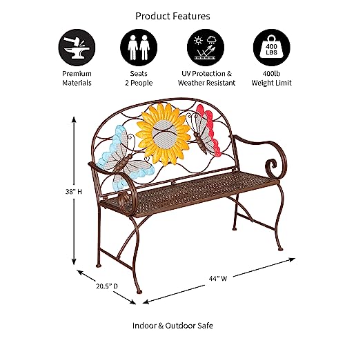 Evergreen Garden Sunflower Garden Bench Outdoors & Indoors | Cast Iron Metal Patio Bench | Outdoor Seating Furniture | Seats for Park, Porch, Deck