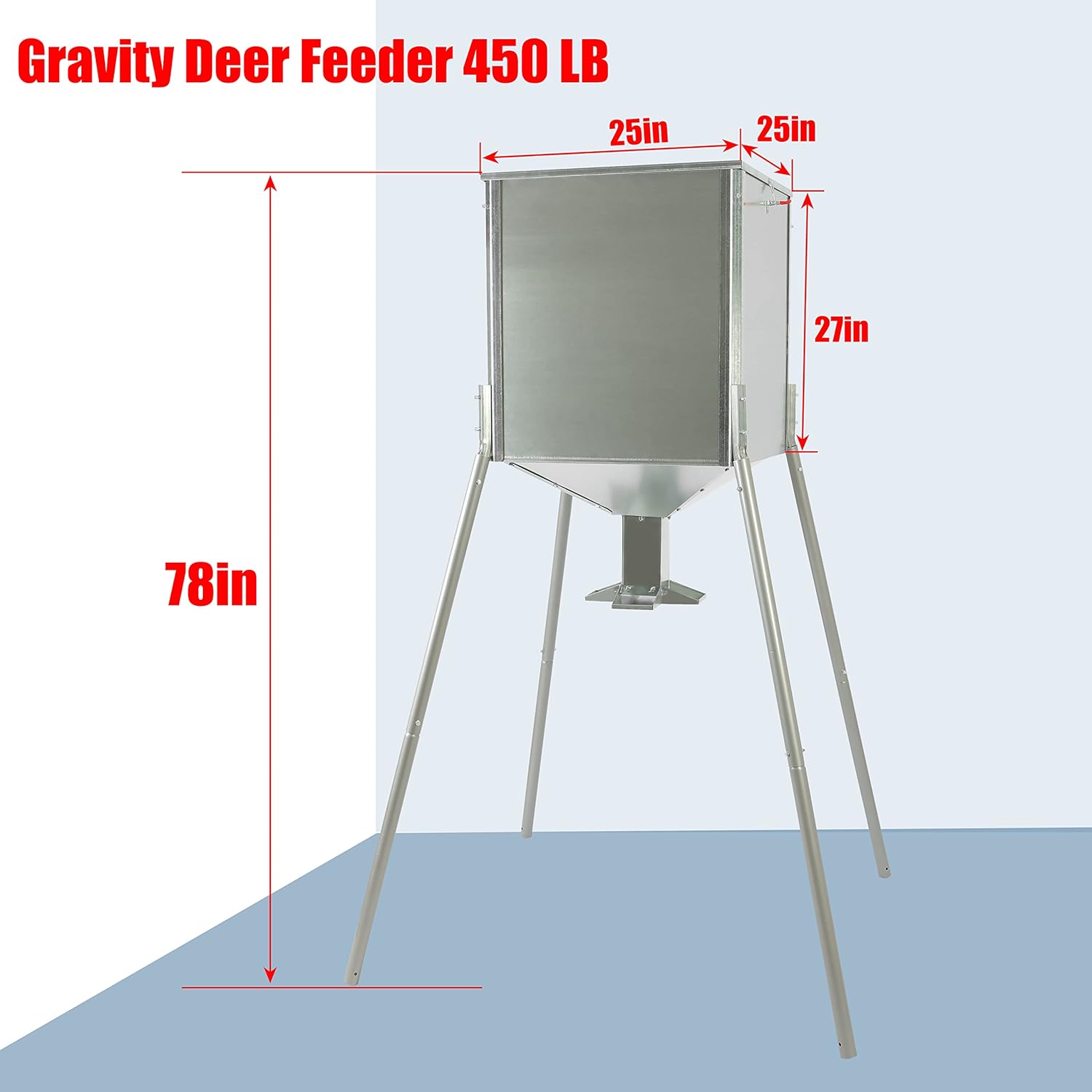 Gravity Deer Feeder w/o Foot Kit Hunting Big Game 450 LB Large Capacity Galvanized Steel