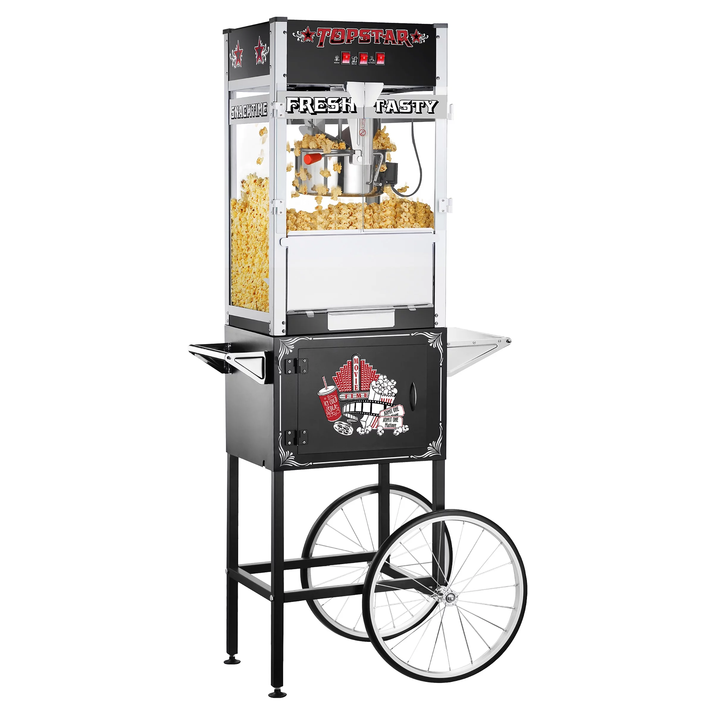 TopStar Black Commercial Quality Popcorn Machine with Cart, 12oz by Great Northern Popcorn