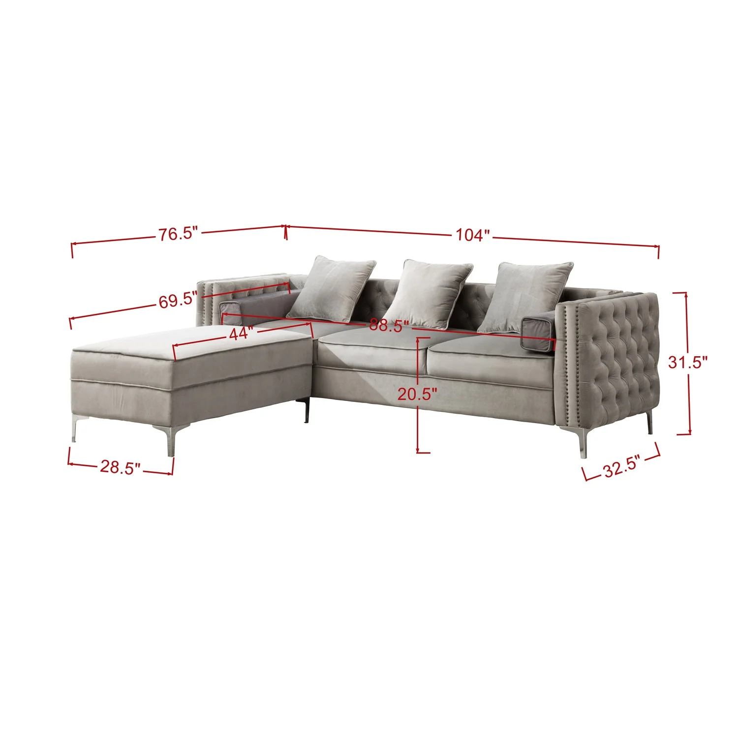 Legend Vansen Convertible Modern Velvet Sleeper Sectional Sofa in Green