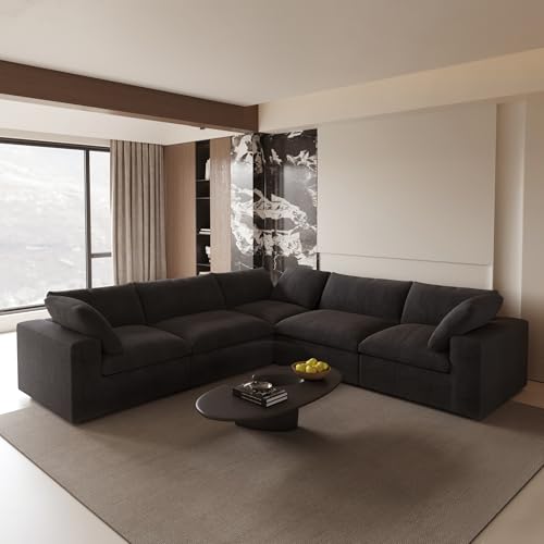 160.6" Cloud Couch Modular Sectional Sofa for Livingroom,Oversized Convertible Sofa with Storage Ottomans,6 Seat Wide Couches
