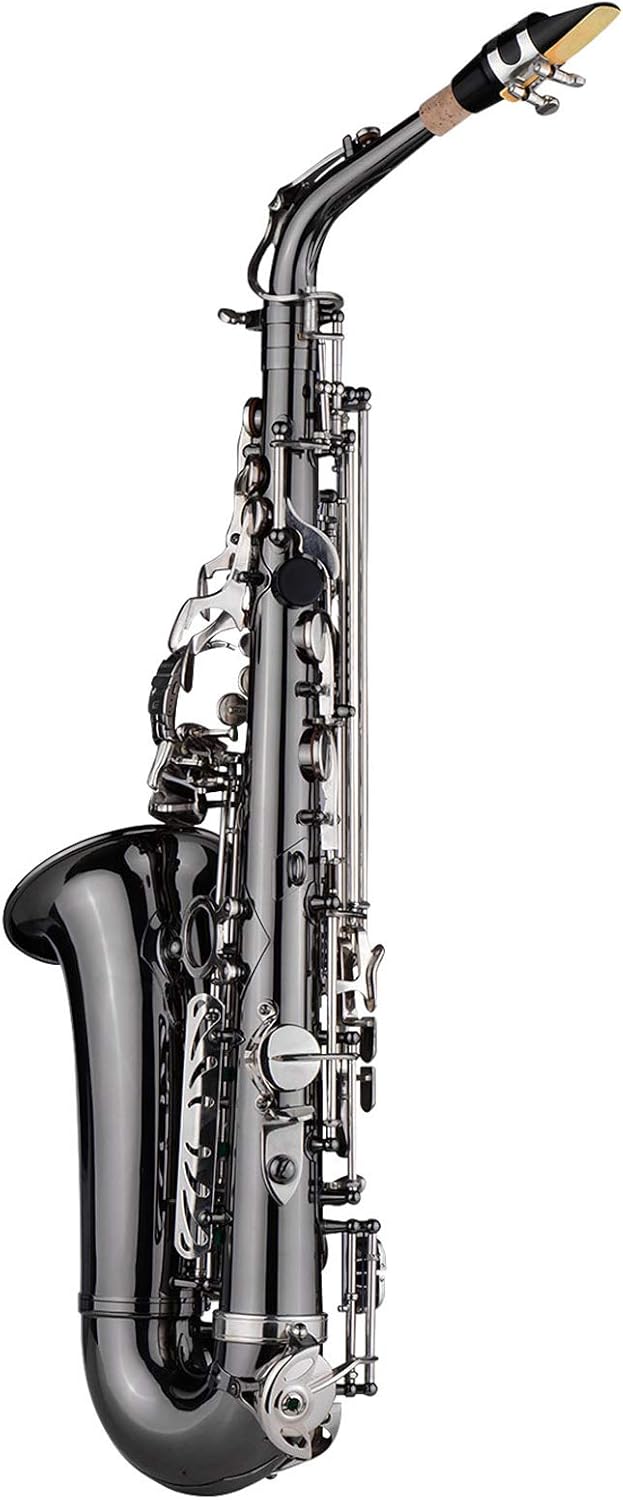Btuty Eb E-flat Alto Saxophone Professional Brass Bend Sax Black Nickel Plating Abalone Shell Keys with Carrying Case Gloves Cleaning Cloth Straps