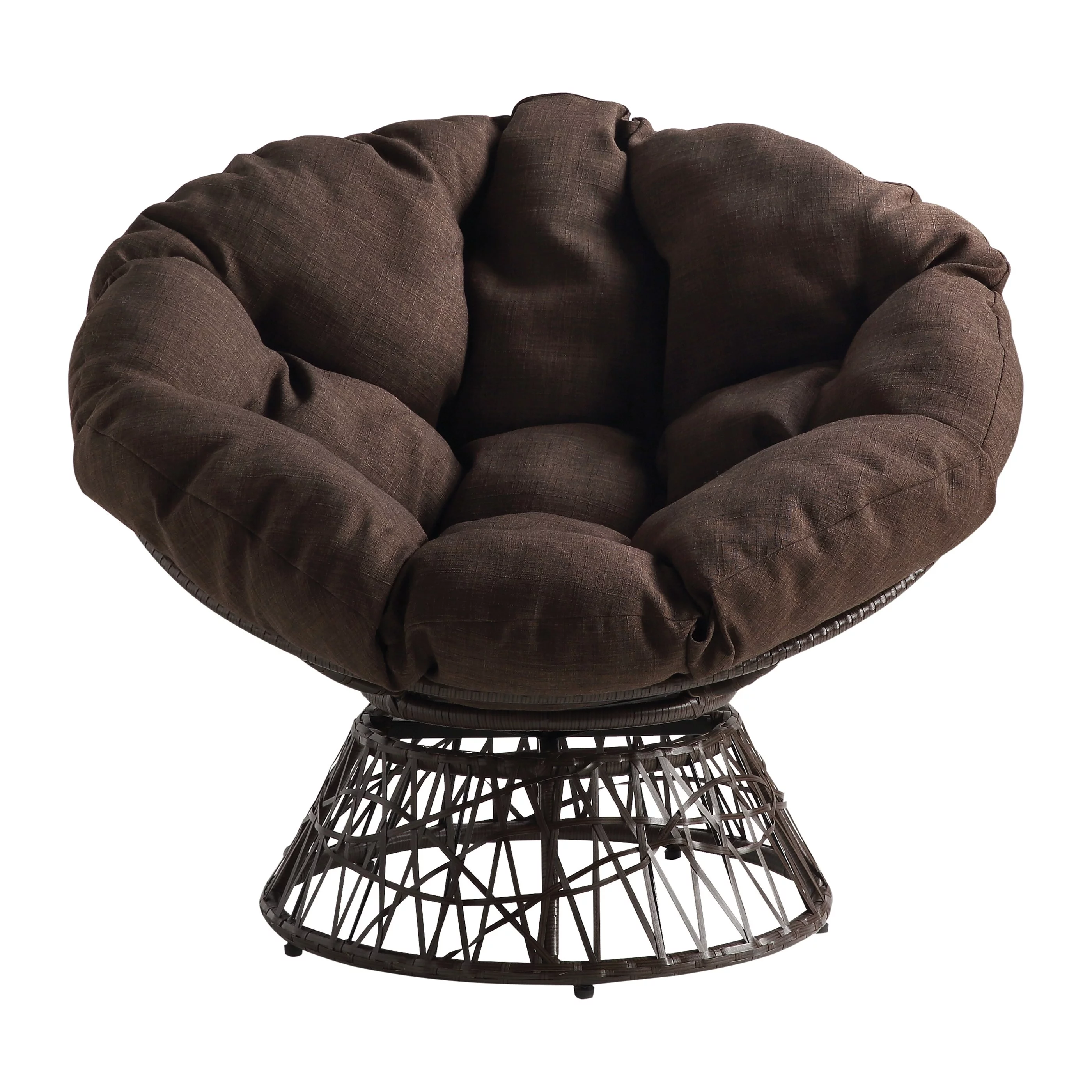 OS Home and Office Furniture Model Papasan Chair with Brown Round Pillow Cushion and Brown Wicker Weave